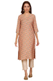 W for Woman Peach Floral Printed Straight Kurta with Lace Highlight (Size: XL)-24AUW12224-124840