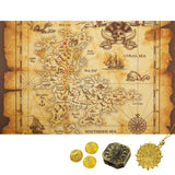 Gejoy Halloween Detailed Pirate Treasure Map Vintage Gold Secret Sea Historical Theme Party Accessory, Compass Necklace Plastic