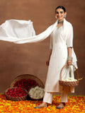 Libas Gerua Womens Embroidered Silk Blend Straight Kurta With Trousers And Dupatta White L
