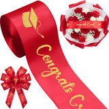 Zeyune 10 Yards Glitter Graduation Ribbon 2 Inch Class of 2026 Red Gold Ribbon Craft Congrats Grad for Flower Bouquet Gift Wrapp