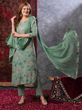 Anni Designer Women'S Rayon Blend Printed Straight Kurta With Pant & Dupatta (Vice Green-Vks02_M_Green_Medium),Green,M,,,