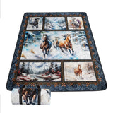 Smell Sunshine Outdoor Picnic Blanket Portable Ultrasonic Waterproof Picnic 3D Horse Printed Camping Beach Mat for Sand and Wet