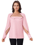 Deyeek Chemo Shirts for Port Access for Women Post Shoulder Surgery Shirt Tear Away Side Zippers Long Sleeve Dialysis Shirt Pink