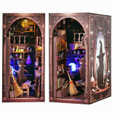QIANLING Magic Wizard Cat 3D Book Nook Kit, DIY Miniature House Booknook Dollhouse Kit for Adults and Teens, 3D Wooden Puzzle Bo
