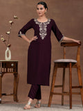 Libas Women Viscose Rayon Regular Burgundy Yoke Design Kurta Sets, Small