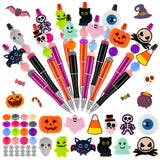 FFNIU Halloween Beadable Pens, Plastic Bead Pens with 12 Pcs Silicone Beads, Pumpkin Bat Skull Pens for Halloween Gifts School O