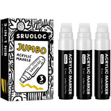 SRUOLOC 3 Jumbo Permanent Markers White, 15mm Thick Wide Tip, Large Acrylic Paint Markers for Rock Painting, Poster, Stone, Cera