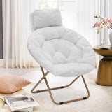 BRIGHTORIA Round Comfy Saucer Chair with Headrest Large Cozy, Metal Frame Cozy Lounge Lazy Chair Folding Faux Fur Saucer Chair f