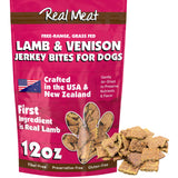 Real Meat Dog Treats - 12oz Bag of Bite-Sized Air-Dried Lamb & Venison Jerky for Dogs - Grain-Free Jerky Dog Treats with 95% Hum