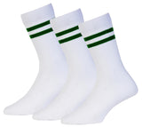 Rc. Royal Class Boys Cotton & Girls Calf Length White Bottle Green Striped Dps School Socks (Pack Of 3 Pairs) (Free Size)