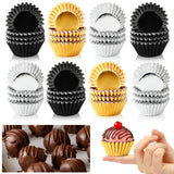 AUGSUN 400pcs Graduation Mini Foil Cupcake Liners Golden Silver Black Cupcake Baking Cups Metallic Mini Muffin Cupcake Wrappers