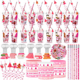 Seenelling 24 Set Pink Christmas Stationery Party Favors for Students Xmas Gift Cups Filler with Keychain Pencil Straw Silicone