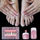 NOVO OVO French Tip Matching Press on Nail tips set, BERRY PINK Square Finger and Square Round Toe Nail Tips kit, Soft Gel Nail