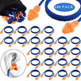 100 Pairs Corded Ear Plugs Silicone Noise Reducing Blocking Cancelling Soft Reusable Rubber Hearing Protection Earplugs for Slee