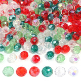 300PCS 6mm Crystal Glass Facted Round Beads for Jewelry Bracelet Making, Christmas Series Briolette Glass Spacer Beads with Hole
