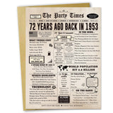 Londue 72nd Birthday Card Gifts for Women Men, Big 72 Year Old Birthday Decorations for Mom Dad Grandpa Granny