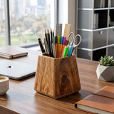 Ovil Deco Solid Sheesham Wood Pen & Pencil Holder | Modern Desktop Organizer for Office & Home | Stylish Stationary Holder, Make