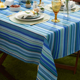Blue Ocean Stripe Print Outdoor Tablecloth 60 Round