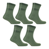 Vdangi: Men & Women Army Dark Green Mid Calf Length Cotton Army Letter Print Adventure Camo Socks Olive Pair Of 5