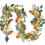 6ft Fall Garland with Lights, Eucalyptus Pumpkins Autumn Garland for Front Door, Fall Decor, Porch Wall, Home Outdoor Holiday De