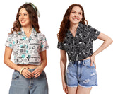 Toplot Women'S Casual Printed Crop Shirt With Half Sleeve Pack Of 2 (Combo-5059-Blk-Rou-L),Black-Round,,B0CFTXVWK6