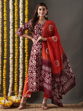 Anni Designer Women'S Cotton Blend Straight Printed Kurta With Pant & Dupatta (Karka Op-Wine-Kbv_M_Wine_Medium),Wine,M,,,