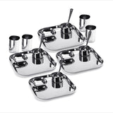 Sumeet Square Stainless Steel Heavy Gauge Mirror Finish Dinner set of 20 Pc (4 Plate, 4 Halwa Plate, 4 Bowl, 4 Glass, 4 Spoon)