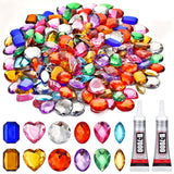 120PCS Craft Gems Jewels, 1 Larger Sequins with 2 Pack B7000 Jewelry Glue, Colorfull Acrylic Flatback Rhinestones for Pirate, Cl