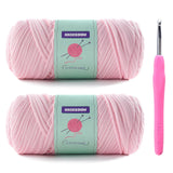 Trapillo Soft T-Shirt Yarn for Crochet - 2 Skeins, 7oz Each, 65yd (Cherry Blossom Powder) with 1 Crochet Hook
