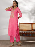 Libas Womens Yoke Design Silk Blend Straight Kurta With Trousers And Dupatta Pink Xl 49132