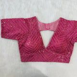 Vihu Fashion Womens Fancy Readymade Half Sleeve Sequins Saree Blouse(Sequins Butti Pink_38)