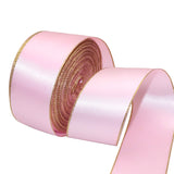 David accessories Pearl Pink Satin Ribbon with Gold Edges 1.5 Inch Wide 20 Yards, Gold Border Fabric Ribbons for Gift Wrapping D