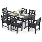 AXMOLM 7 Piece HDPE Outdoor Dining Set for 6, Patio DHPE Furniture Set with Umberlla Hole, Weather Resistent Outdoor Table and C