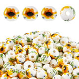 Hicarer 200 Pcs Ceramic Sunflower Beads 10 mm Summer Flower Ceramic Bead Round Porcelain Spacer Beads for Valentine's Day DIY Gi