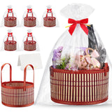 Weysat 6 Set Baskets for Gifts Empty Christmas DIY Bulk Large Woven Bamboo Gift Basket Kit with Handle Wrap Bag Red Bow to Fill