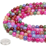 70PCS Natural 8MM Healing Gemstone, Colorful Tourmaline Energy Stone Round Loose Beads, Semi-Precious Crystal Beads with Free El