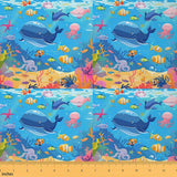 Feelyou Cartoon Cute Marine Animals Fabric by The Yard 5 Yards Fish Dolphin Octopus Decorative Waterproof Outdoor Fabric Underwa