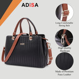 Adisa Texture Stripes Handbag Shoulder Bag For Women And Girls With Sling Belt (Ad4074-Bla),Black,,B0D33YXYVV
