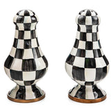 MACKENZIE-CHILDS Enamel Salt and Pepper Shakers, Kitchen Table Spice Shaker Set, Black-and-White Courtly Check, Large