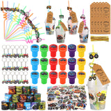 Kolewo4ever 244 Pieces Monster Truck Party Gifts Set Monster Truck Party Supplies Jam Birthday Decorations with Cup Straw Keycha