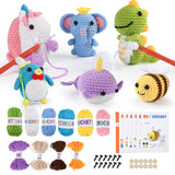MINGOMINGO Crochet Kit for Beginners - 6 Pack Animals Amigurumi, DIY Craft for Adults and Kids, Gift for Crochet Lovers, with St