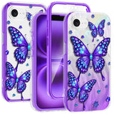 Rancase for iPhone 16e Case with Screen Protector, Clear Butterfly Design, Removable Frosted Glitter Card, Hard PC&TPU Bumper Sh