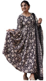Gosriki Women'S Rayon Blend Anarkali Printed Kurta With Pant & Dupatta (Lilac Black-Gs_Xl_Black_X-Large),Black,,B0DFCKNTZF