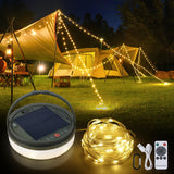 SMY Lighting 4 in 1 Solar Camping String Lights, 72.2Ft Ultra Long String with 220LEDs, Solar Powered and USB Rechargeable Light