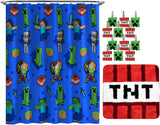 Jay Franco Minecraft Creeper TNT 14 Piece Bathroom Set - Includes Shower Curtain, 12 Hooks, & Non-Slip Bath Rug - Easy Care Fabr