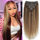 #4/27/4 Yaki Straight Clip in Hair Extensions Real Human Hair Omber Clip ins For Women Yaki Straight Clip on Hair(20inch,T1BP1B/