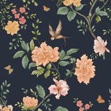 Froluya Dark Blue Floral Peel and Stick Wallpaper Vintage Floral Contact Paper 16.9x 118.1Bird Wallpaper Peel and Stick