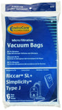 EnviroCare Replacement Micro Filtration Vacuum Cleaner Dust Bags made to fit Riccar SL+, Simplicity Type J canisters 6 bags