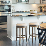 New Ridge Home Goods Victoria 26In. Counter-Height Backless Wood Swivel Barstool With Upholstered Seat, Honeysuckle
