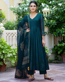 Gosriki Women'S Cotton Blend Solid Anarkali Kurta With Pant & Dupatta (Magic-Kerosin-Nw-Gs_Xl_Dark Blue_X-Large),Dark Blue,,B0CRPC5T6D